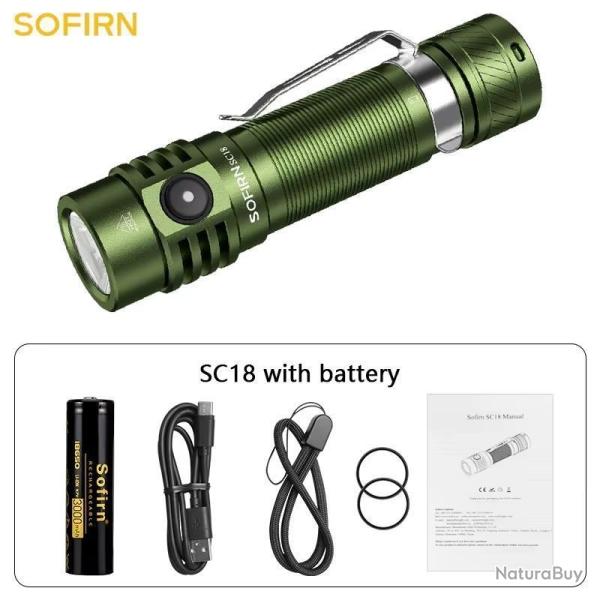 Lampe Torche SC18 1800lm Rechargeable USB C Tactique VERT EDC Port�e 217m Sofirn