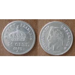 France 20 Centimes 1867 Atelier A Paris Piece Argent Napoleon Centime De Francs