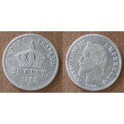 France 20 Centimes 1866 Atelier K Bordeaux Piece Argent Napoleon Centime De Francs Cent
