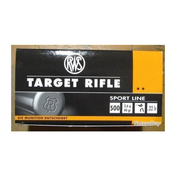 Lot de 1000 cartouches RWS Target Rifle 22LR, 40 grains