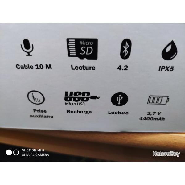 Veilleur de nuit waterproof autonomie 10-12h, Bluetooth 4.2