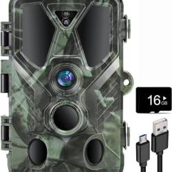 Cam&eacute;ra de Surveillance Chasse Vision Nocturne 36MP Angle 120&deg; Vid&eacute;o 4K Carte SD de 16GB &Eacute;tanche IP66
