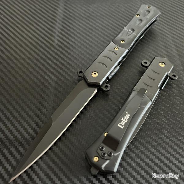 Couteau ElitEdge Dague A/O Lame Spear Point Acier Inoxydable Manche Acier/Abs Linerlock Clip