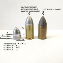 100 Ogives forme identique origine pour r&eacute;volver Chamelot-Delvigne 1873 - 11 mm poudre noire.