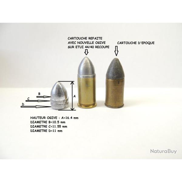 100 Ogives forme identique origine pour r�volver Chamelot-Delvigne 1873 - 11 mm poudre noire.