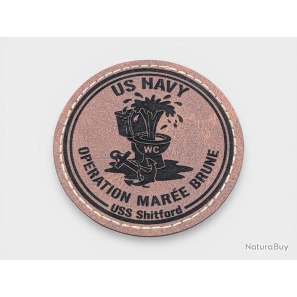 Patch cuir rond 6,5cm US Navy USS Shitford Op�ration Mar�e Brune - Humour Militaria Marine