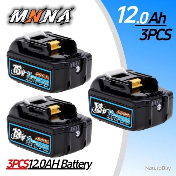 Batterie Compatible Makita BL1830 1815 1860 18V, Modele: 12.0Ah 3pcs
