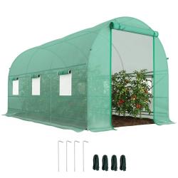 Serre tunnel de jardin 8m&sup2; 400x200x200cm avec porte et 6 fen&ecirc;tres b&acirc;che PE 140 g/m&sup2; vert