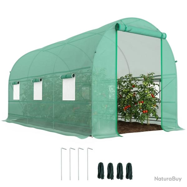 Serre tunnel de jardin 8m� 400x200x200cm avec porte et 6 fen�tres b�che PE 140 g/m� vert