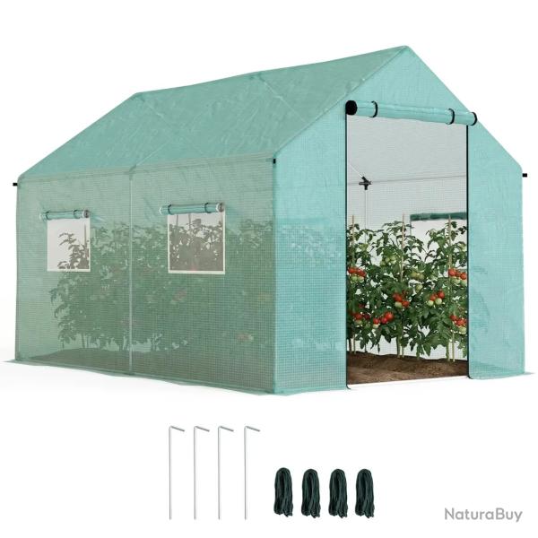 Serre de jardin tunnel 2 x 3m 6m� avec porte enroulable 4 fen�tres Acier galvanis� PE Haute densit�