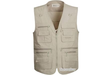 Gilet homme multipoches beige contrasté noir