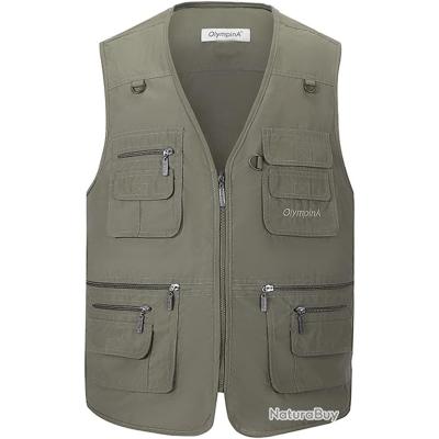 Gilet De Chasse En Daim Oxford Blue - Taille XL, Kaki, Fermeture Zip Et Boutons, Multi-saisons