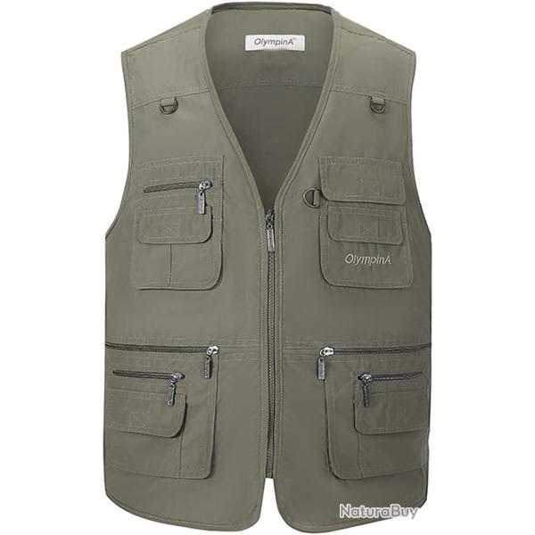Gilets De Chasse Respirant et Durable Multipoche Zipp� Kaki