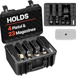 Mallette Transport Arme Valise &agrave; Pistolet avec Insert en Mousse XPE &Eacute;tui Rigide &Eacute;tanche Capacit&eacute; 4