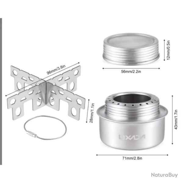 R�chaud Alcool Compact 71x43mm Aluminium Ultral�ger Trekking Support Inox Inclus