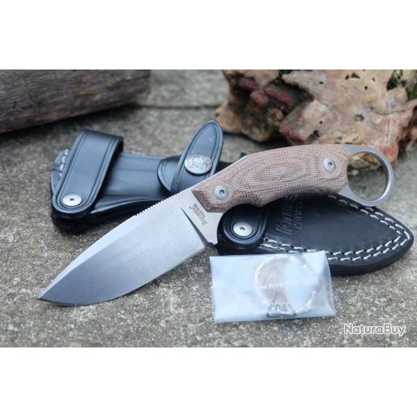 Couteau Karambit LionSteel H2 Lame Acier M390 Manche Natural Micarta Etui Cuir Made Italy H2 CVN