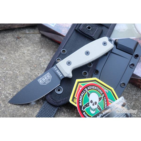 ES3MILPB ESEE Carbone 1095 Made In USA - Couteau de Combat & Survie ESEE Model 3MIL Etui Kydex Molle
