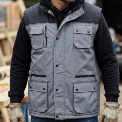 WORKER SH1034 IMPERM&Eacute;ABLE -- Gilet sans manches gris et noir : &eacute;tanch&eacute;it&eacute; totale et confort polaire 