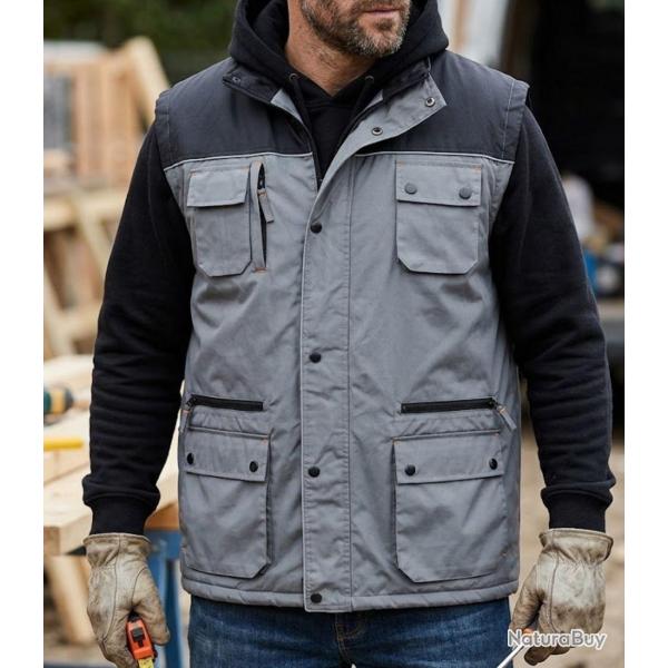 WORKER SH1034 IMPERM�ABLE -- Gilet sans manches gris et noir : �tanch�it� totale et confort polaire 