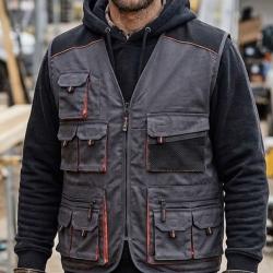 TERRATREN D3312GN MULTIPOCHES -- Gilet sans manches gris, noir et orange : praticit&eacute; optimale et rob