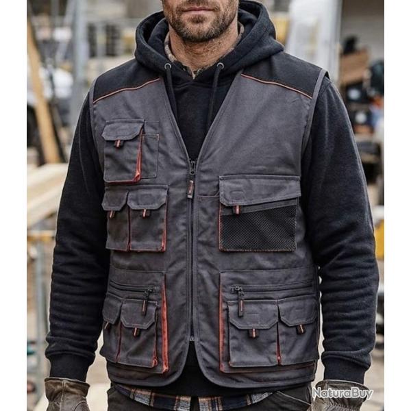 TERRATREN D3312GN MULTIPOCHES -- Gilet sans manches gris, noir et orange : praticit� optimale et rob
