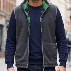 MAYFLOWER REVERSI -- Gilet sans manches polaire gris et vert : isolation thermique et double style L