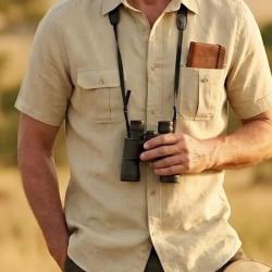 MAYFLOWER MAY DAY : Chemisette homme beige style safari en lin et coton 41/42