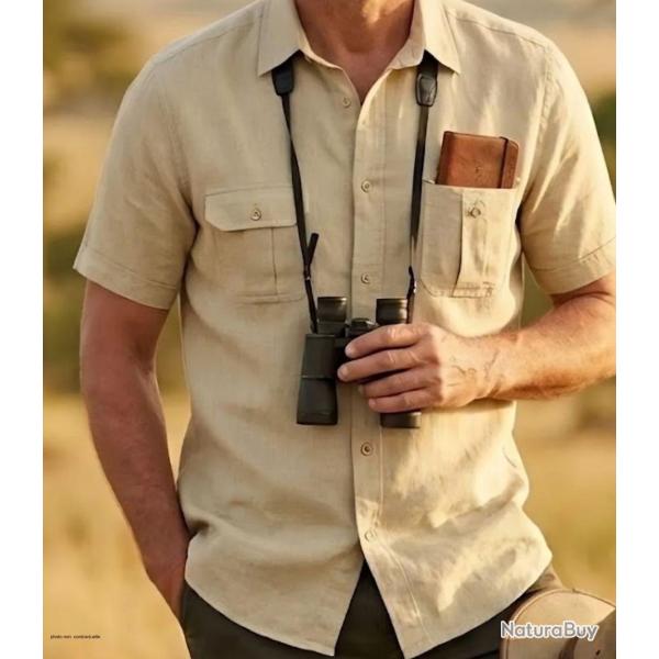 MAYFLOWER MAY DAY : Chemisette homme beige style safari en lin et coton 41/42