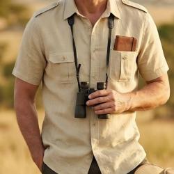 MAYFLOWER MAY DAY : Chemisette homme beige style safari en lin et coton 45/46