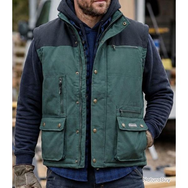 WORKER BI-MATI�RE V501 -- Gilet sans manches vert US : robustesse et isolation thermique S
