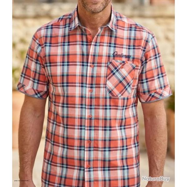 Chemise manches courtes CHALLENGER B3126A : le confort respirant du pur coton fils teints 43/44
