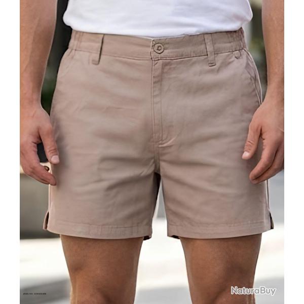 Short homme CHALLENGER BANJO1 beige le confort d une taille semi �lastiqu�e en pur coton