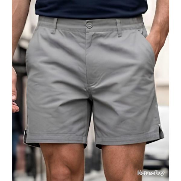 Short homme CHALLENGER BANJO2 gris le confort d une taille semi �lastiqu�e en coton twill