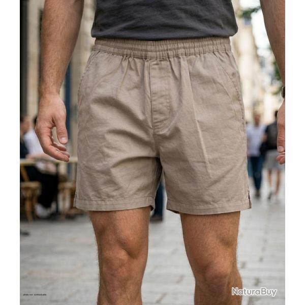 Short homme CHALLENGER BIVOUAC1 beige le confort d une taille �lastiqu�e en coton twill