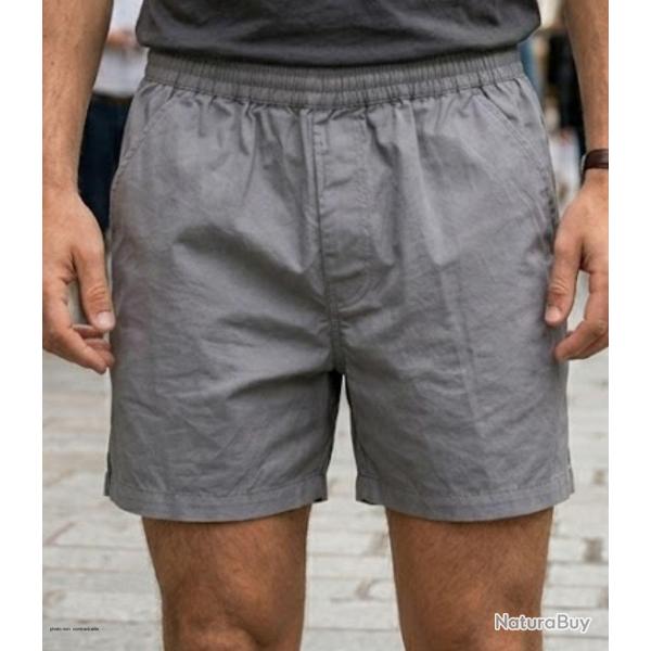 Short homme CHALLENGER BIVOUAC2 gris le confort d une taille �lastiqu�e en coton twill