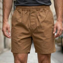 Short homme CHALLENGER BIVOUAC3 camel marron le confort absolu du pur coton &agrave; taille &eacute;lastiqu&eacute;e