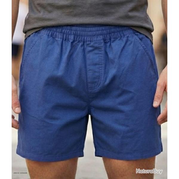 Short homme CHALLENGER BIVOUAC6 bleu le confort absolu du pur coton � taille �lastiqu�e