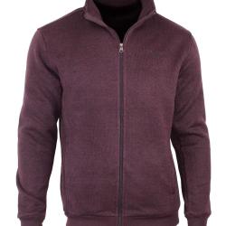 Cardigan Zipp&eacute; Homme en Polaire Tricot Bordeaux Col Montant Coudi&egrave;res Su&eacute;dine