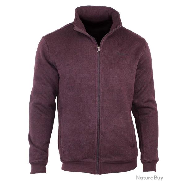Cardigan Zipp� Homme en Polaire Tricot Bordeaux Col Montant Coudi�res Su�dine
