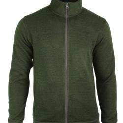 Cardigan Zipp&eacute; Polaire Tricot Kaki Chin&eacute; Col Montant Coudi&egrave;res