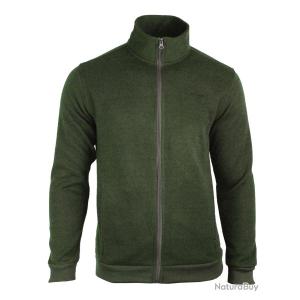 Cardigan Zipp� Polaire Tricot Kaki Chin� - Col Montant & Coudi�res 2XL