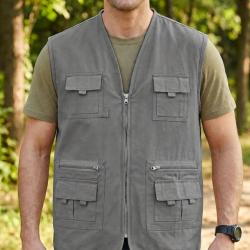CHALLENGER GALET2 Gilet sans manches multipoches gris robustesse en coton twill et praticit&eacute; outdoor