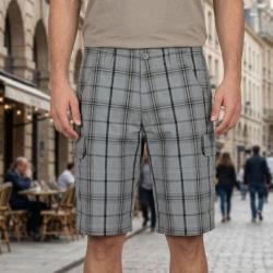 Bermuda &agrave; carreaux homme Winchester INTACT3 en coton gris multi poches pour les loisirs