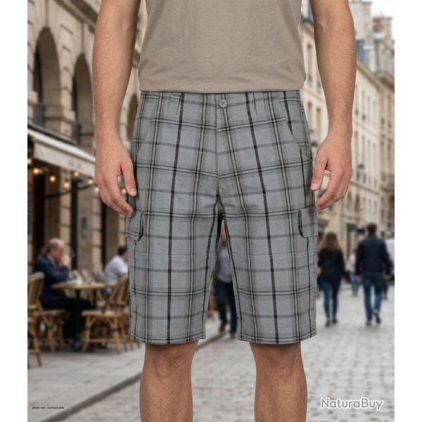 Bermuda � carreaux homme Winchester INTACT3 en coton gris multi poches pour les loisirs