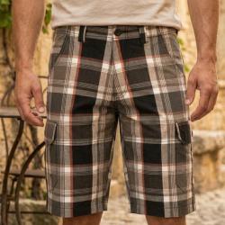 Bermuda WINCHESTER IVORY2 &agrave; carreaux en coton le short cargo gris et corail tendance pour l &eacute;t&eacute;