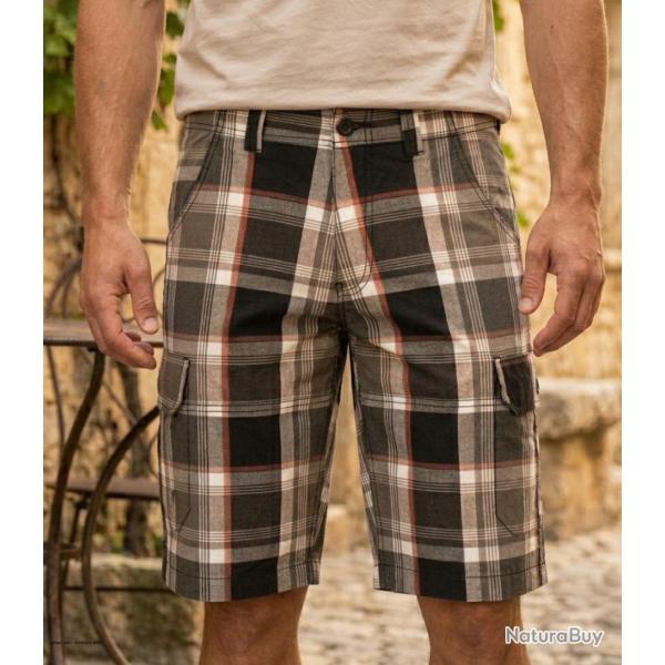 Bermuda WINCHESTER IVORY2 � carreaux en coton le short cargo gris et corail tendance pour l �t�