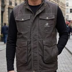 WINCHESTER JUMPER1B Gilet sans manches multipoches en coton marron imprim&eacute; pour homme