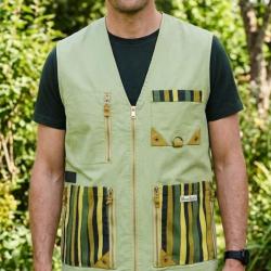 MANOVERDE M02003 Gilet sans manches papyrus et v&eacute;g&eacute;tal confort en pur coton et poches &eacute;tanches
