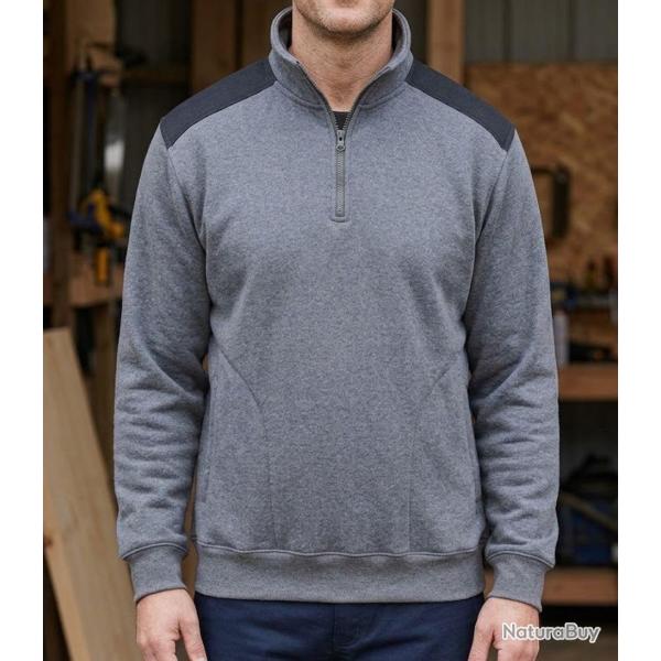 CHALLENGER PIERRO1 Sweat molleton col camionneur zipp� gris chaleur et r�sistance optimale