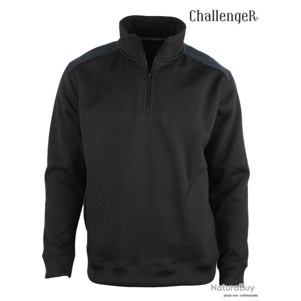Sweat Col Camionneur Homme Pierro4 Challenger Noir avec Renforts
